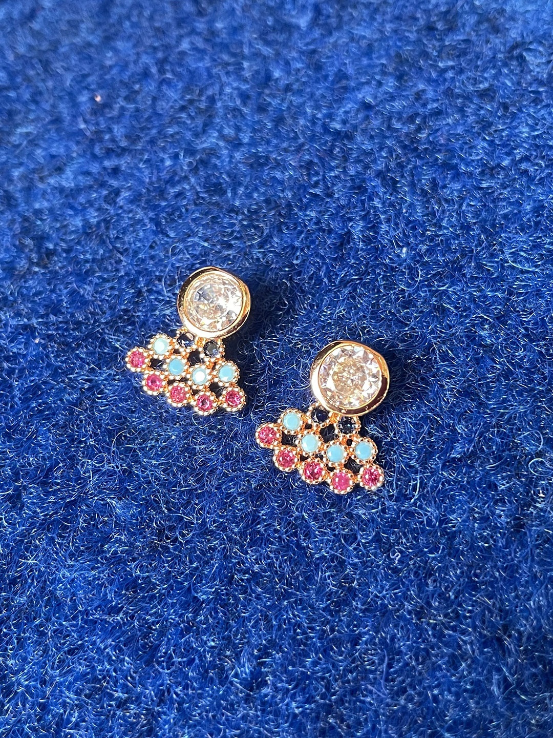 

MONI LIFESTYLE Rose gold Plated Artificial Stones Studded Contemporary Drop Earrings, Assorted