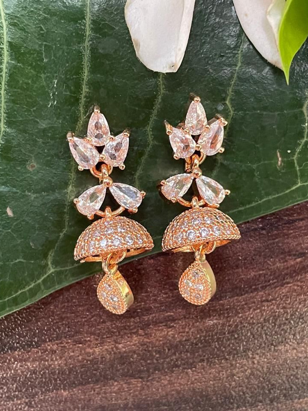 

MONI LIFESTYLE Rose Gold Plated Artificial Stones Studded Dome Shaped Drop Earrings