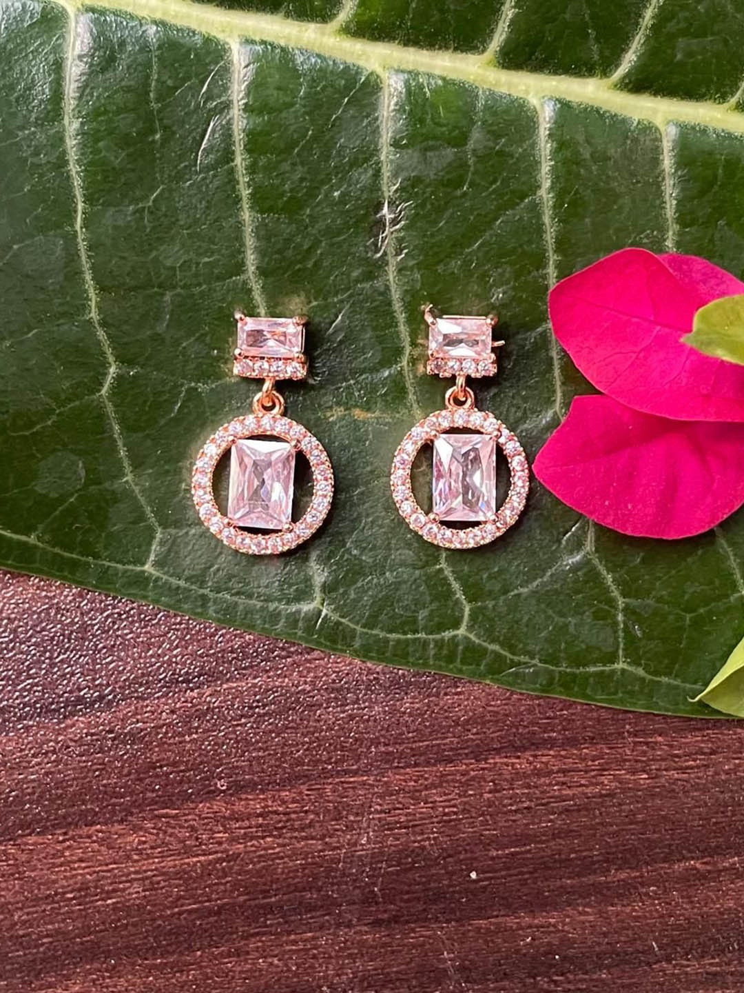 

MONI LIFESTYLE Rose Gold-Plated Artificial Stones Contemparory Shaped Drop Earrings