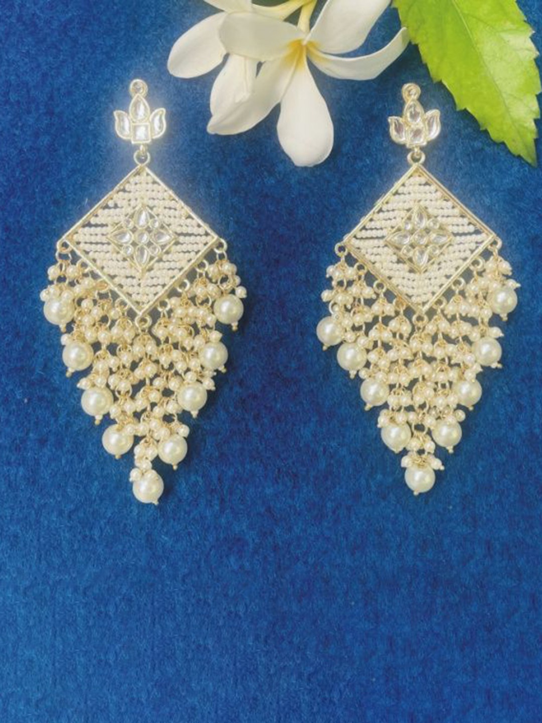 

MONI LIFESTYLE Gold Plated Pearls Studded Contemporary Shaped Drop Earrings
