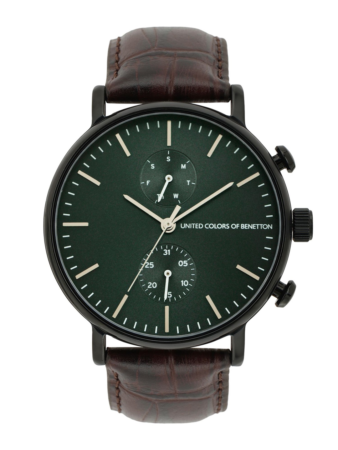 

United Colors of Benetton Men Brass Dial & Leather Straps Analogue Watch UWUCG2202, Green