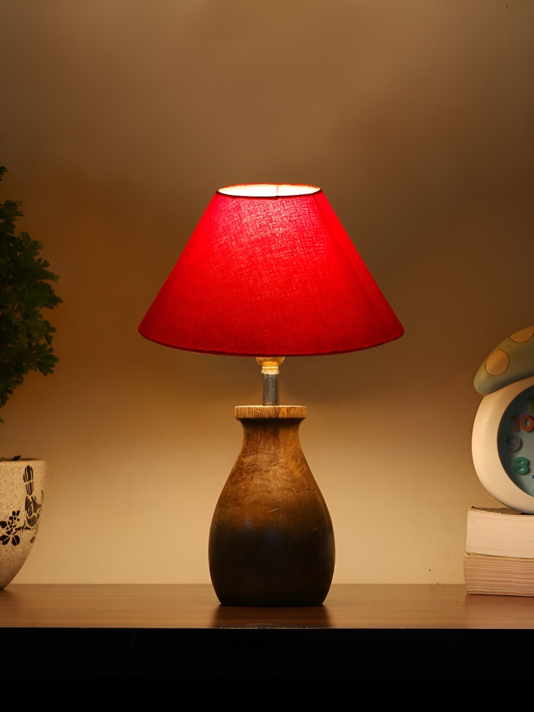 

Aura Red & Brown Frustum Shaped Wooden Table Lamp