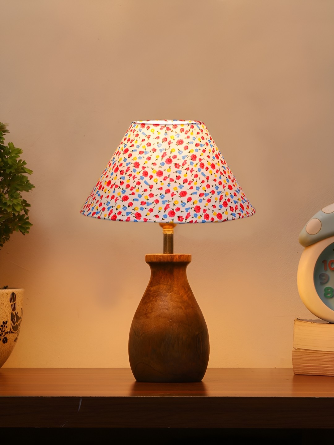 

Aura White & Blue Printed Frustum Shaped Wooden Table Lamp