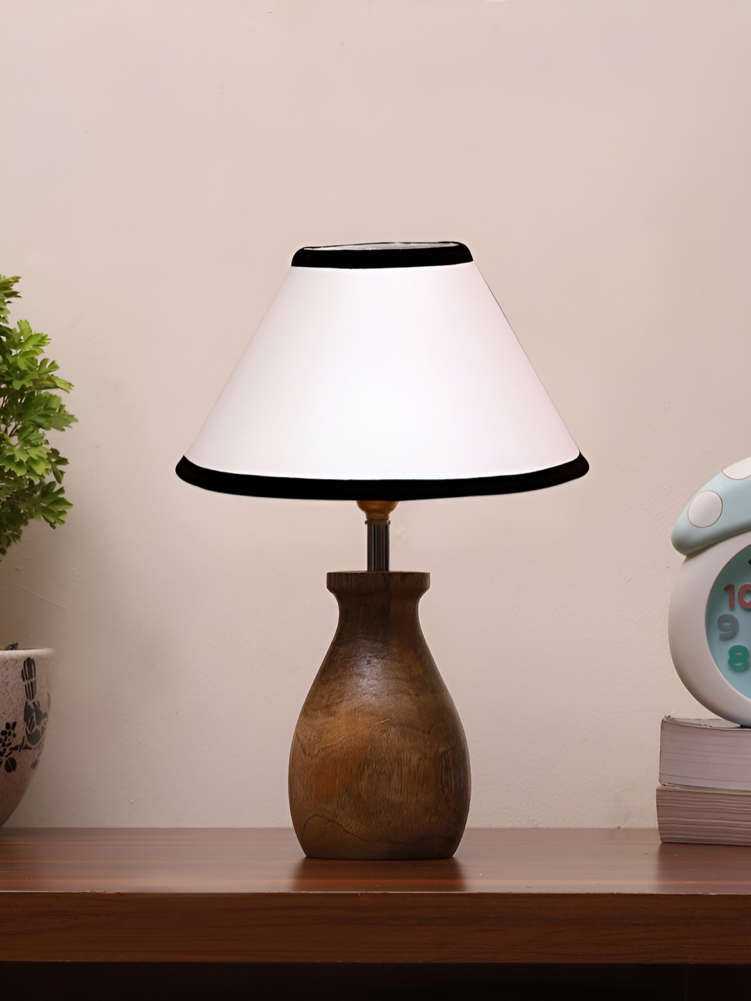

Aura White & Black Cotton & Wooden Frustum Shaped Table Lamp