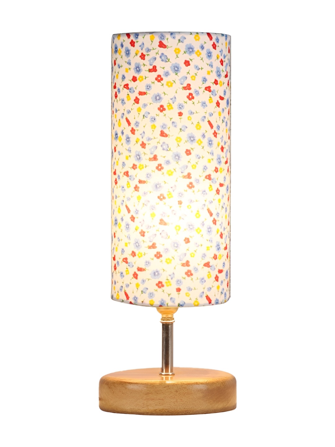 

Aura White and Yellow Floral Printed Wooden Cylinder Shaped Table Lamp