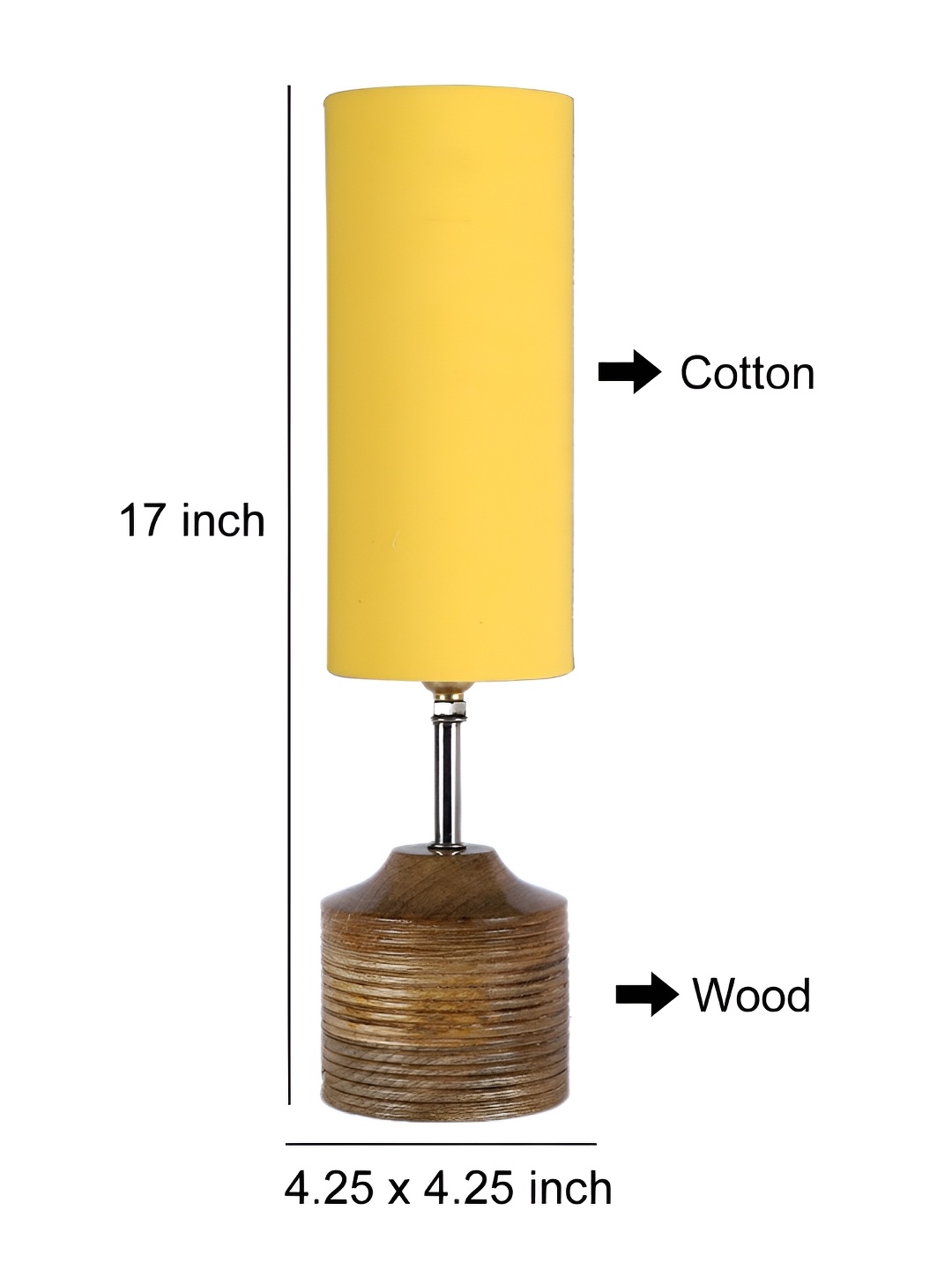 

Aura Yellow Cylindrical Shaped Cotton Shade Table Lamp With Wooden Base