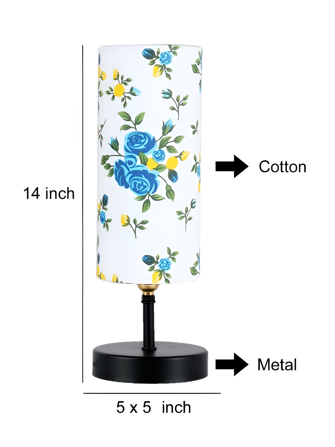 

Aura White & Blue Printed Cylinder Shaped Wooden Table Lamp