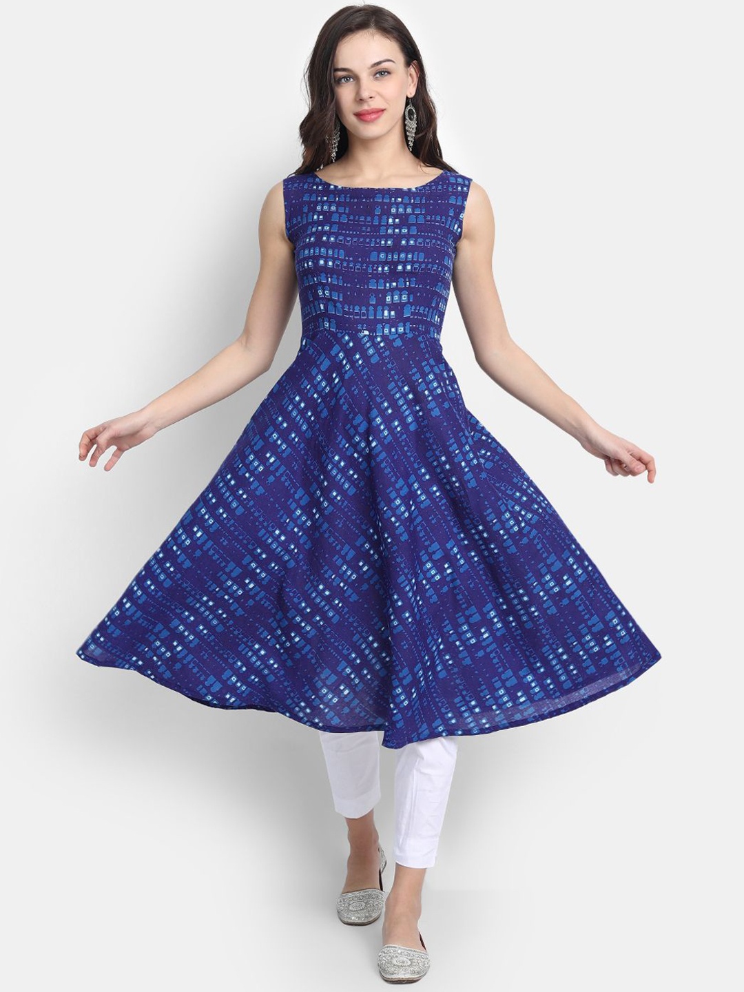 

KUMARI Geometric Printed Pure Cotton Anarkali Kurtas, Blue