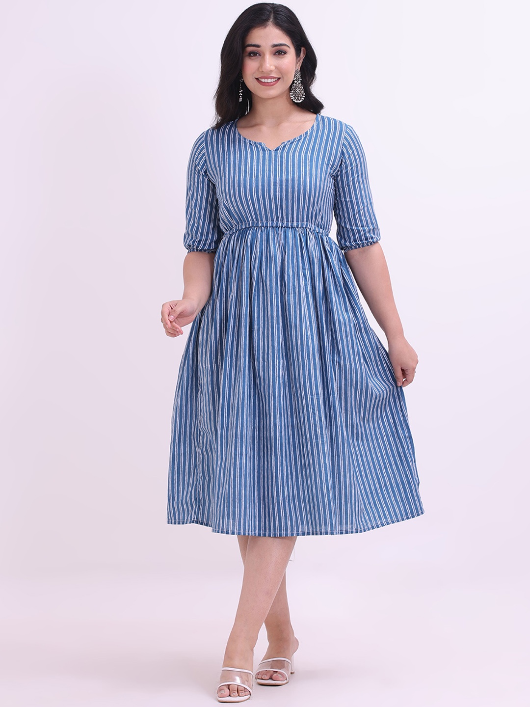 

Intizer Striped Notch-Neck Ethnic Dresses, Blue