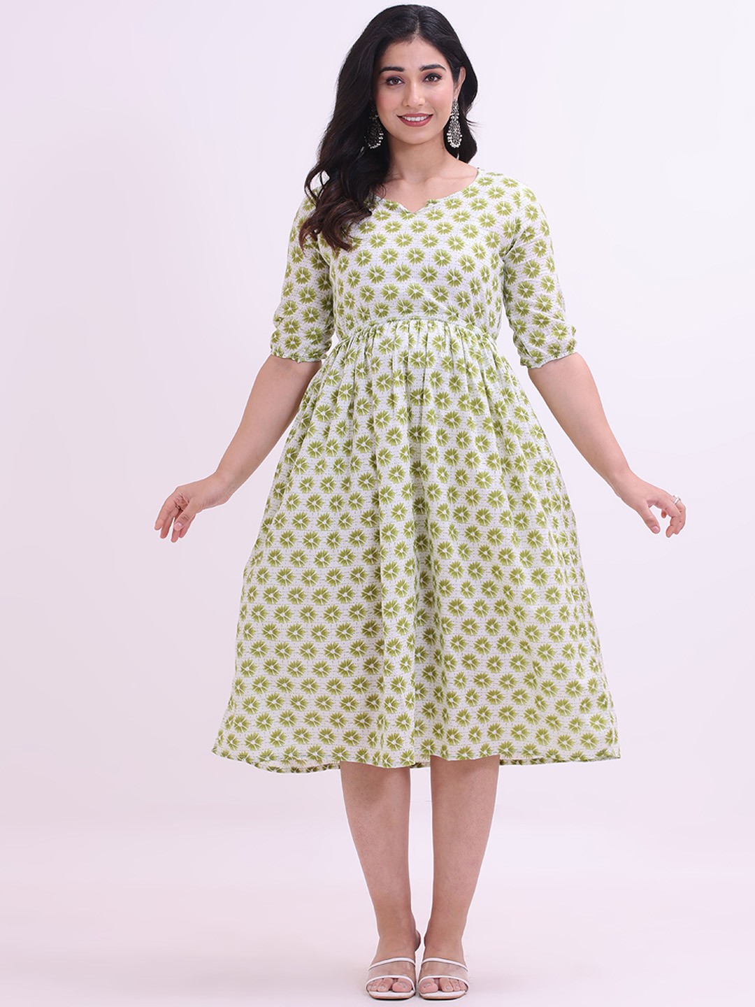 

Intizer Floral Printed Notch-Neck Cotton Ethnic Dresses, Green