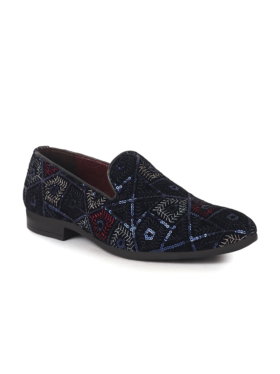 

FAUSTO Men Woven Design Velvet Mojaris, Black