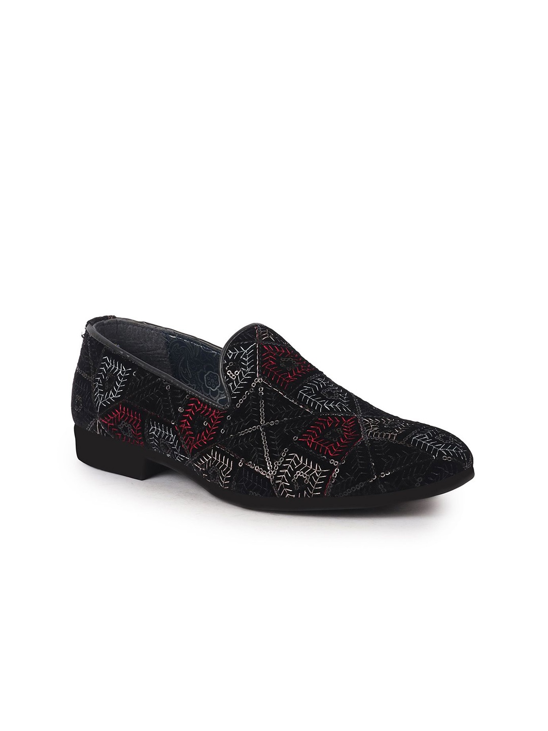

FAUSTO Men Printed Velvet Mojaris, Black