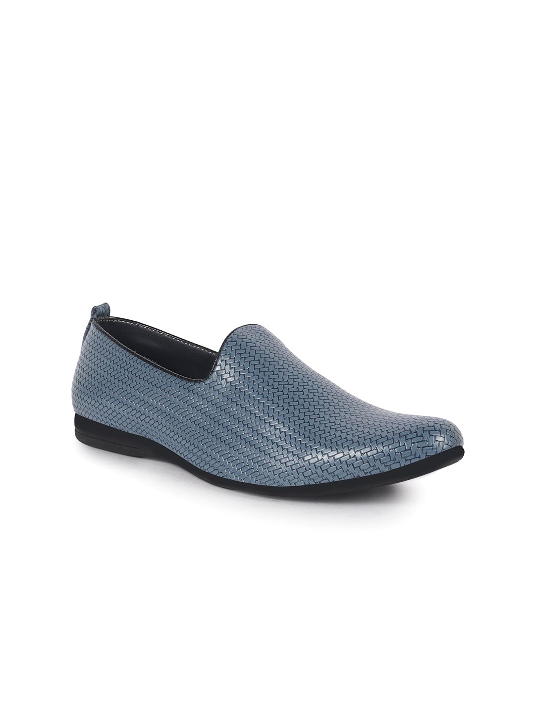 

FAUSTO Men Textured PU Mojaris, Blue