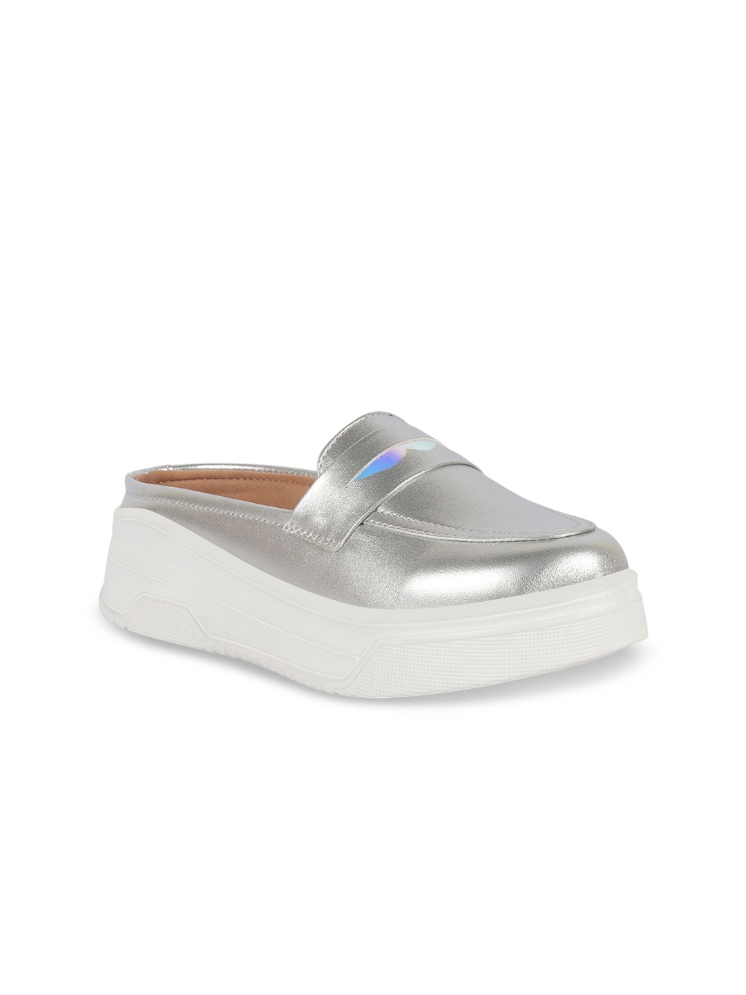 

FAUSTO Women Colourblocked PU Slip-On Sneakers, Silver