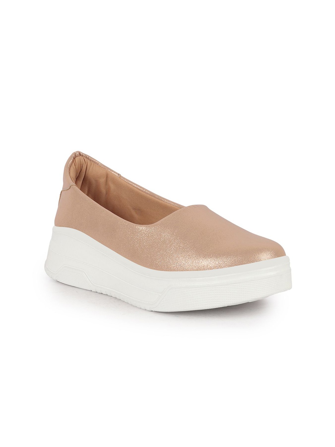 

FAUSTO Women Textured PU Slip-On Sneakers, Rose gold