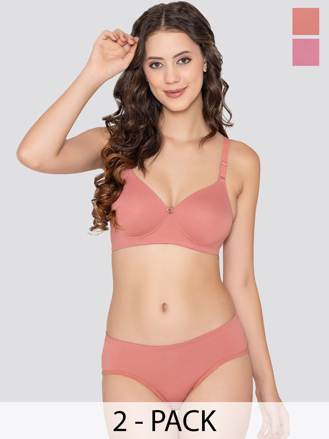 

K LINGERIE Pack of 2 Della Super Stretchable Everyday Padded Lingerie Set, Pink