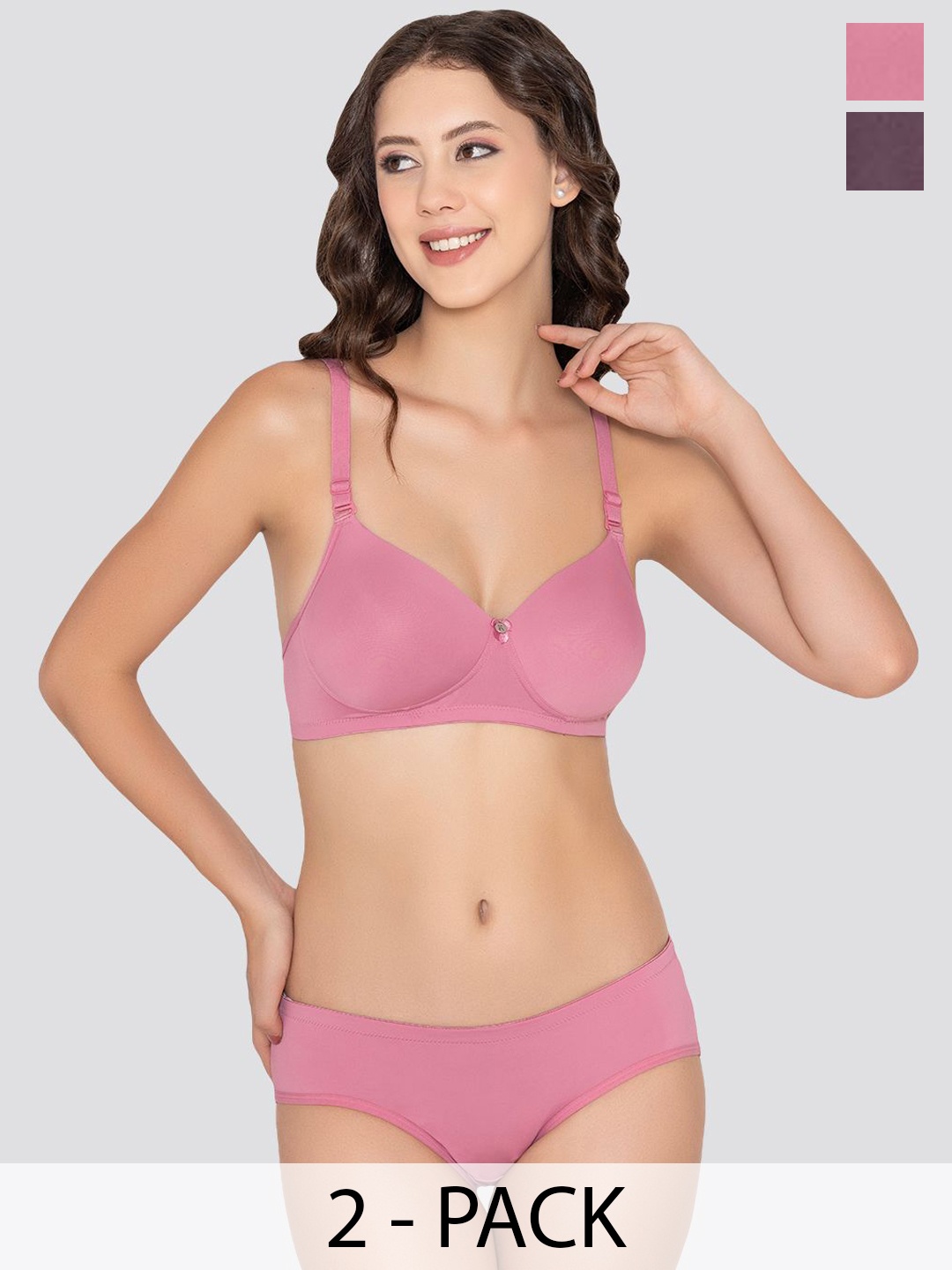 

K LINGERIE Pack of 2 Della Super Stretchable Everyday Padded Lingerie Set, Pink