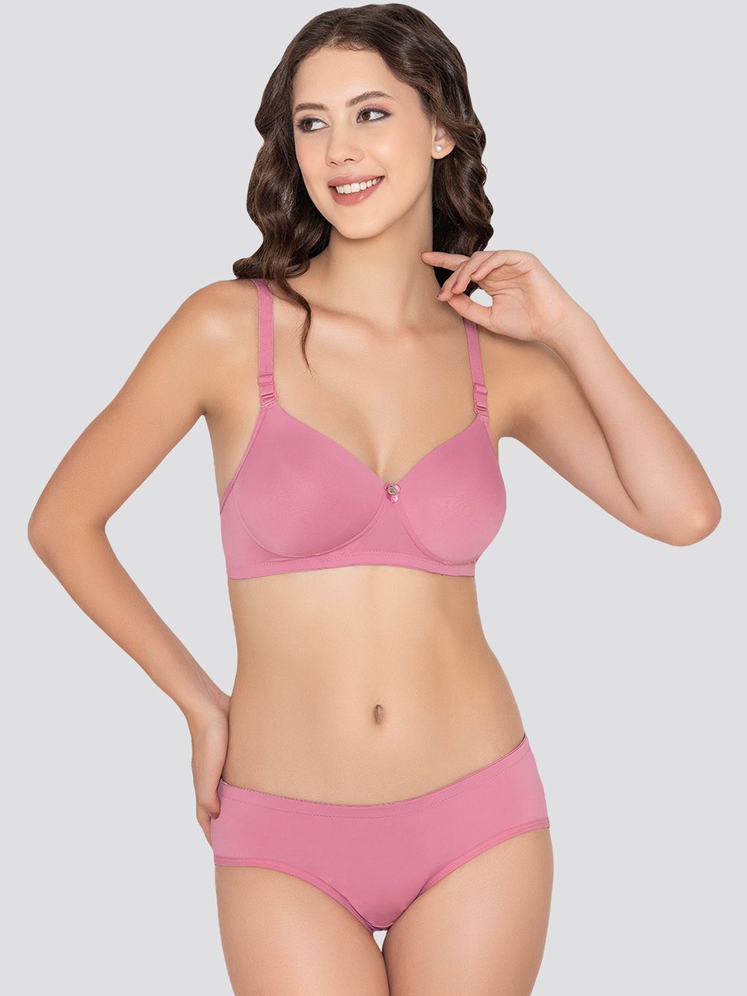 

K LINGERIE Pack of 2 Della Super Stretchable Everyday Padded Lingerie Set, Pink