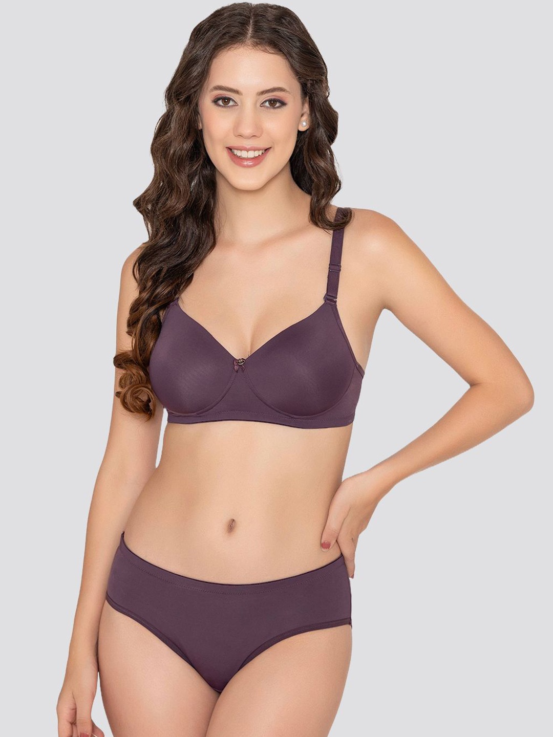 

K LINGERIE Pack of 2 Della Super Stretchable Everyday Padded Lingerie Set, Violet
