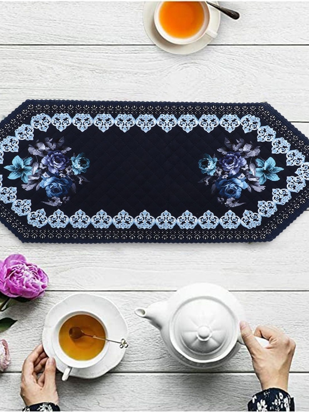 

Dakshya Industries Blue & White Floral Printed Table Runner