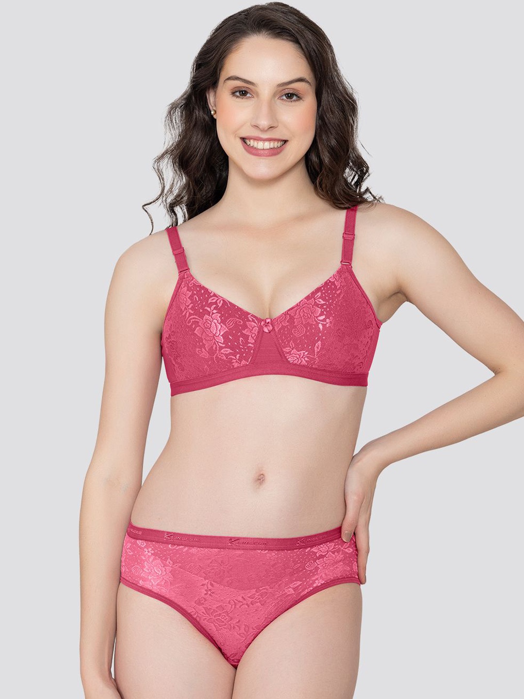 

K LINGERIE Pack of 2 Molly Padded Lace Embroidered Lingerie Set, Rust