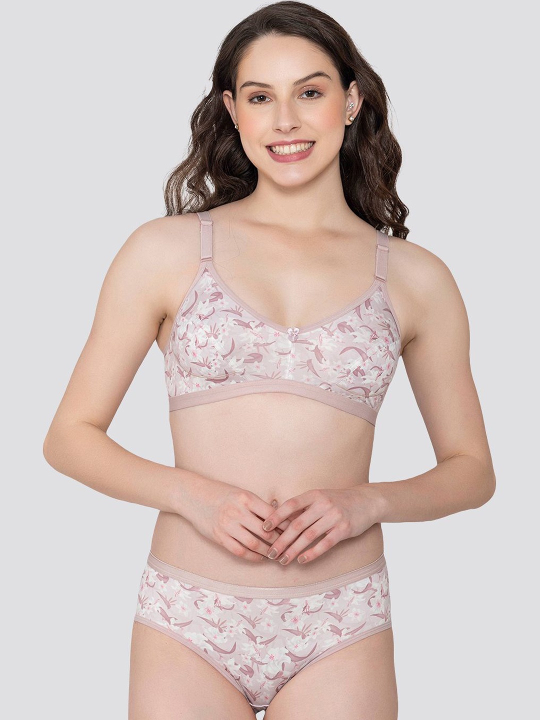 

K LINGERIE Women Samara Everyday Printed Non Padded Lingerie Set, Beige