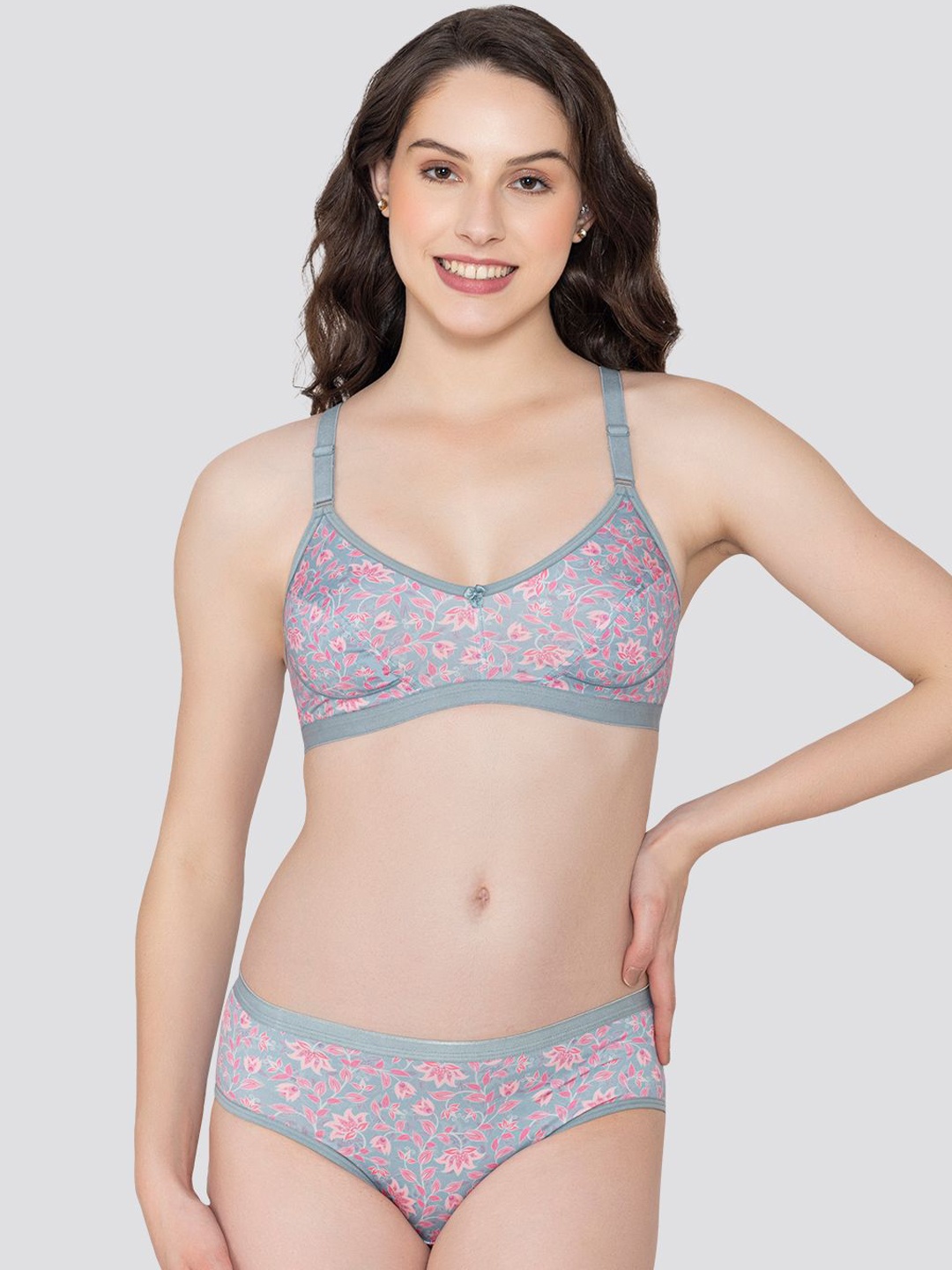

K LINGERIE Women Samara Everyday Printed Lingerie Set, Grey