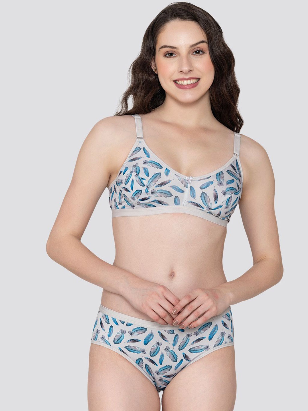 

K LINGERIE Women Samara Everyday Printed Non Padded Lingerie Set, Grey