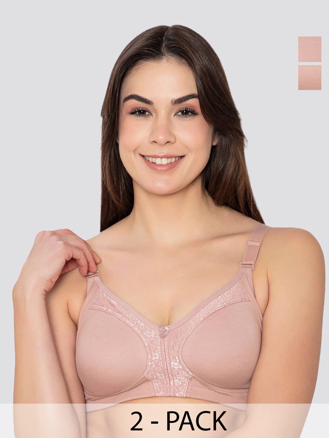 

K LINGERIE Leona Pack of 2 Full Coverage Everyday Lace Bra, Beige