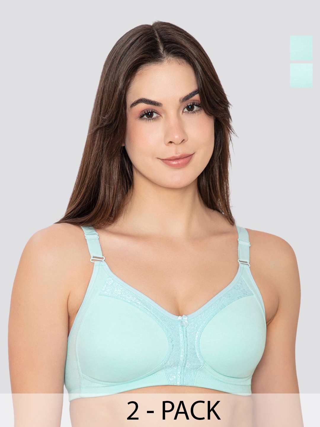 

K LINGERIE Leona Pack of 2 Full Coverage Everyday Lace Bra, Sea green