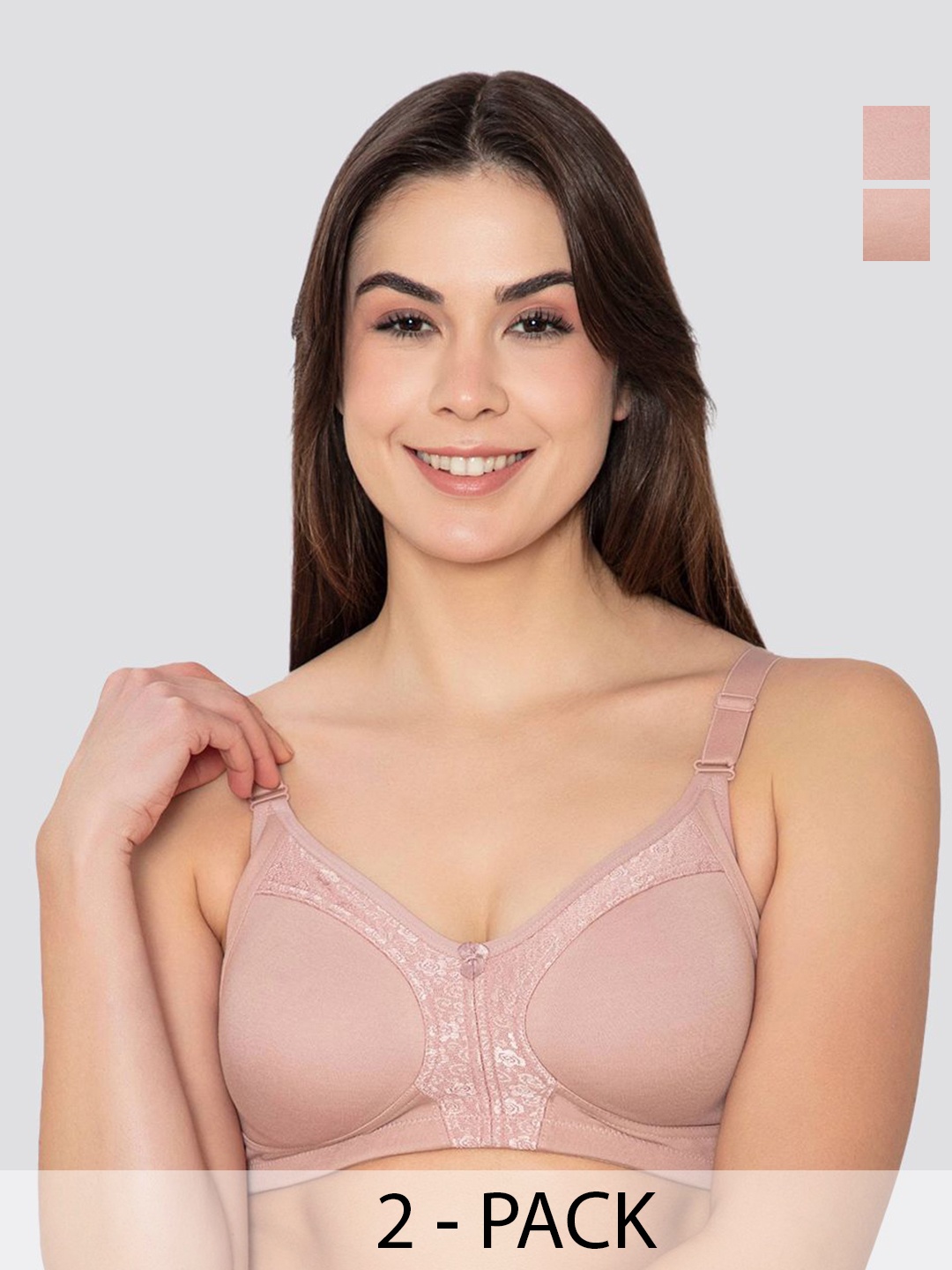 

K LINGERIE Leona Pack of 2 Full Coverage Everyday Lace Bra, Beige