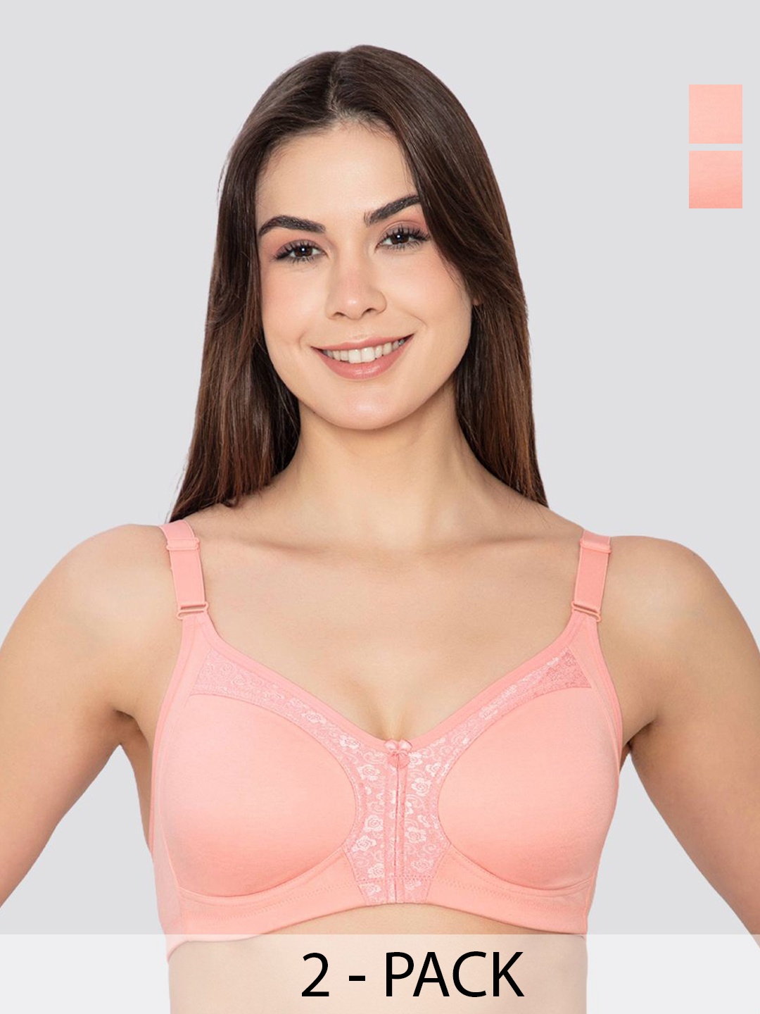 

K LINGERIE Leona Pack of 2 Full Coverage Everyday Lace Bra, Rose