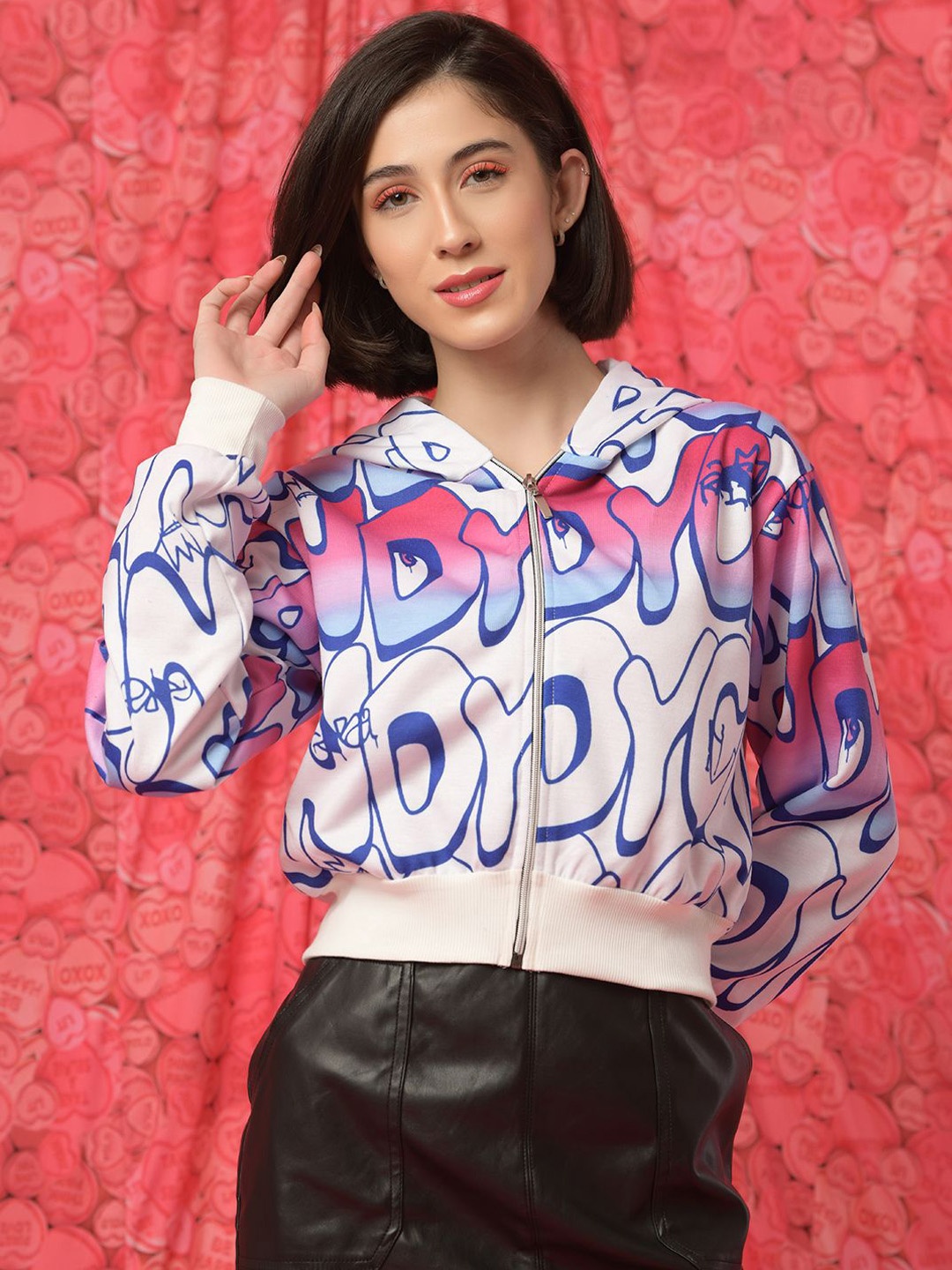 

BAESD Women Hooded Typography Printed Casual Lightweight Bomber Jacket, White
