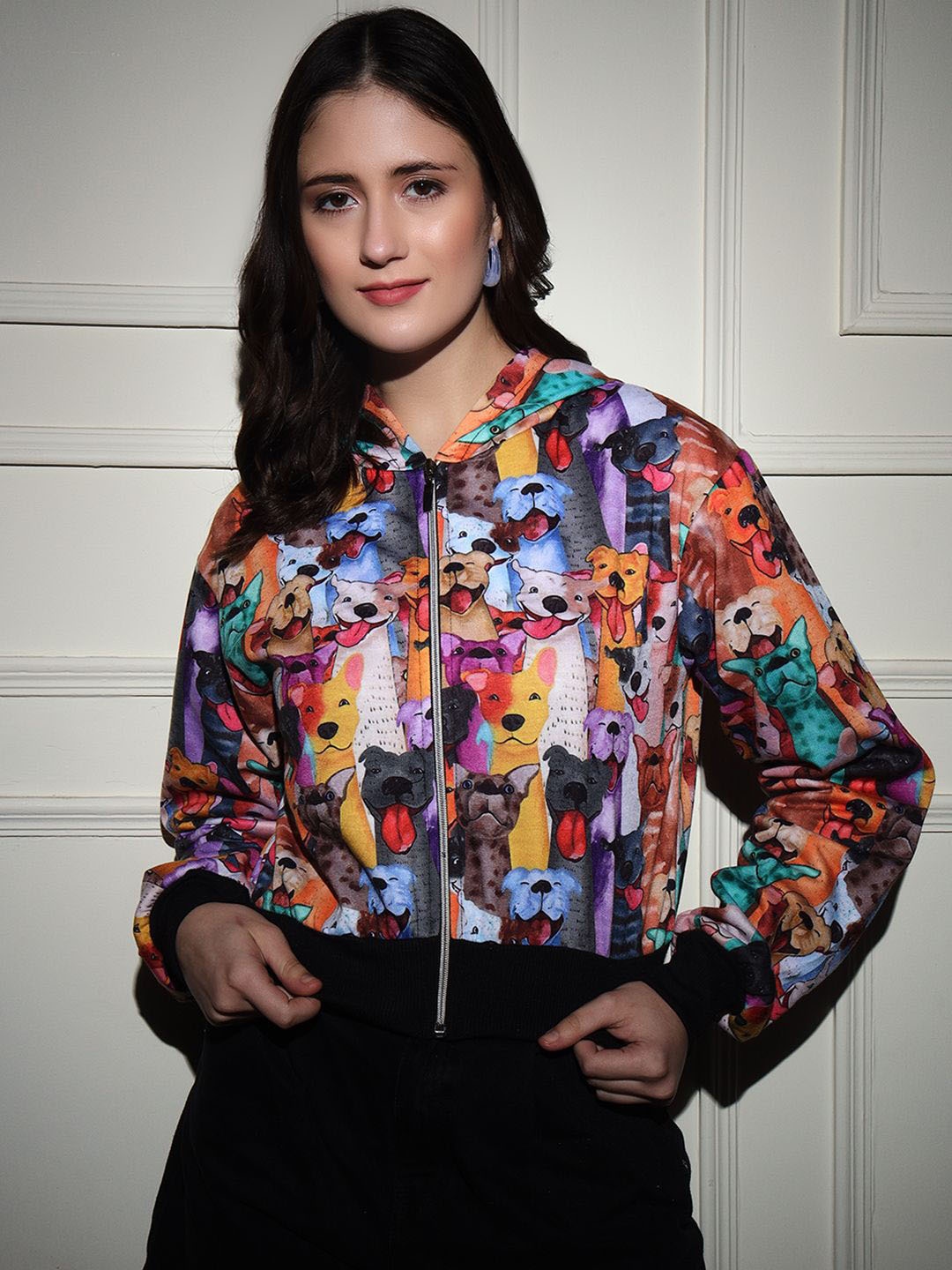 BAESD Women Hooded Graphic Printed Casual Lightweight Bomber Jacket, Blue