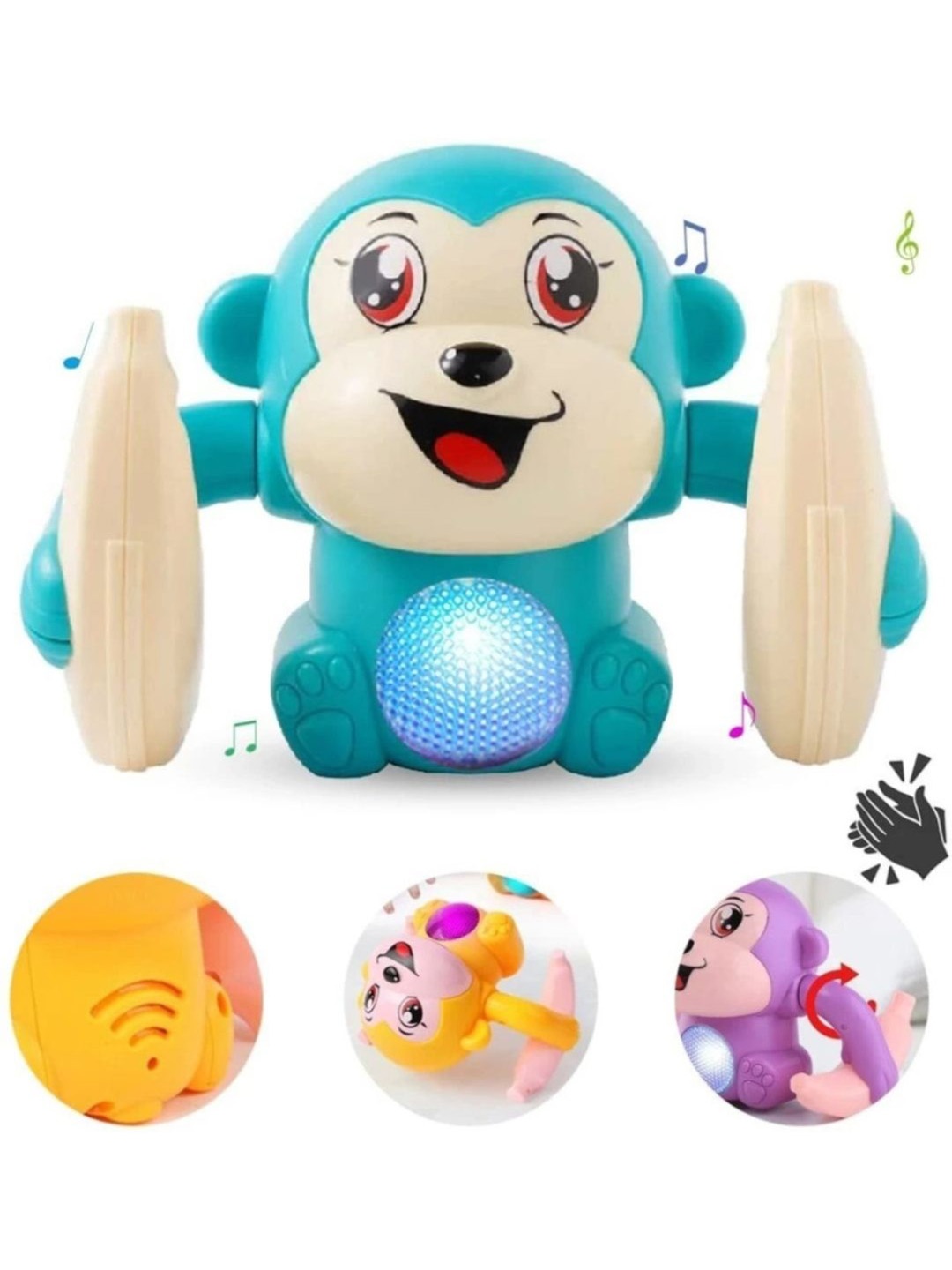 

AKTOON TOYS Kids Dancing and Spinning Rolling Voice Control Tumble Monkey Musical Toy, Blue