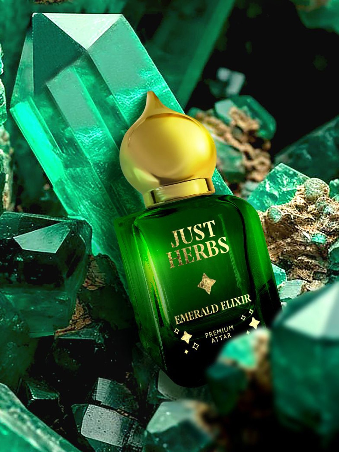 

Just Herbs Emerald Elixir Premium Non Alcoholic Long Lasting Attar - 10 ml, Transparent