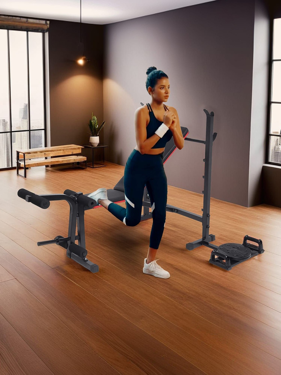 

Reach 800 Adjustable Bench 3 In 1 Gym Bench Push-Up Bar & Tummy Twister, Black
