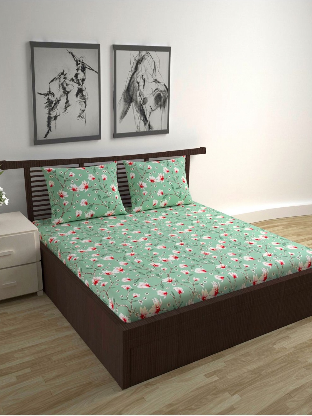 

Divine Casa Florate Pista Green Printed Cotton 144TC Queen Bedsheet Sets - 1.50 m x 2.25 m, Sea green