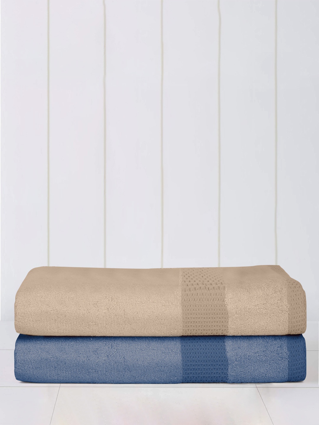 

Mulberry Living 2Pcs Denim Blue & Coral Peach Solid Bamboo Bliss Hand Towels