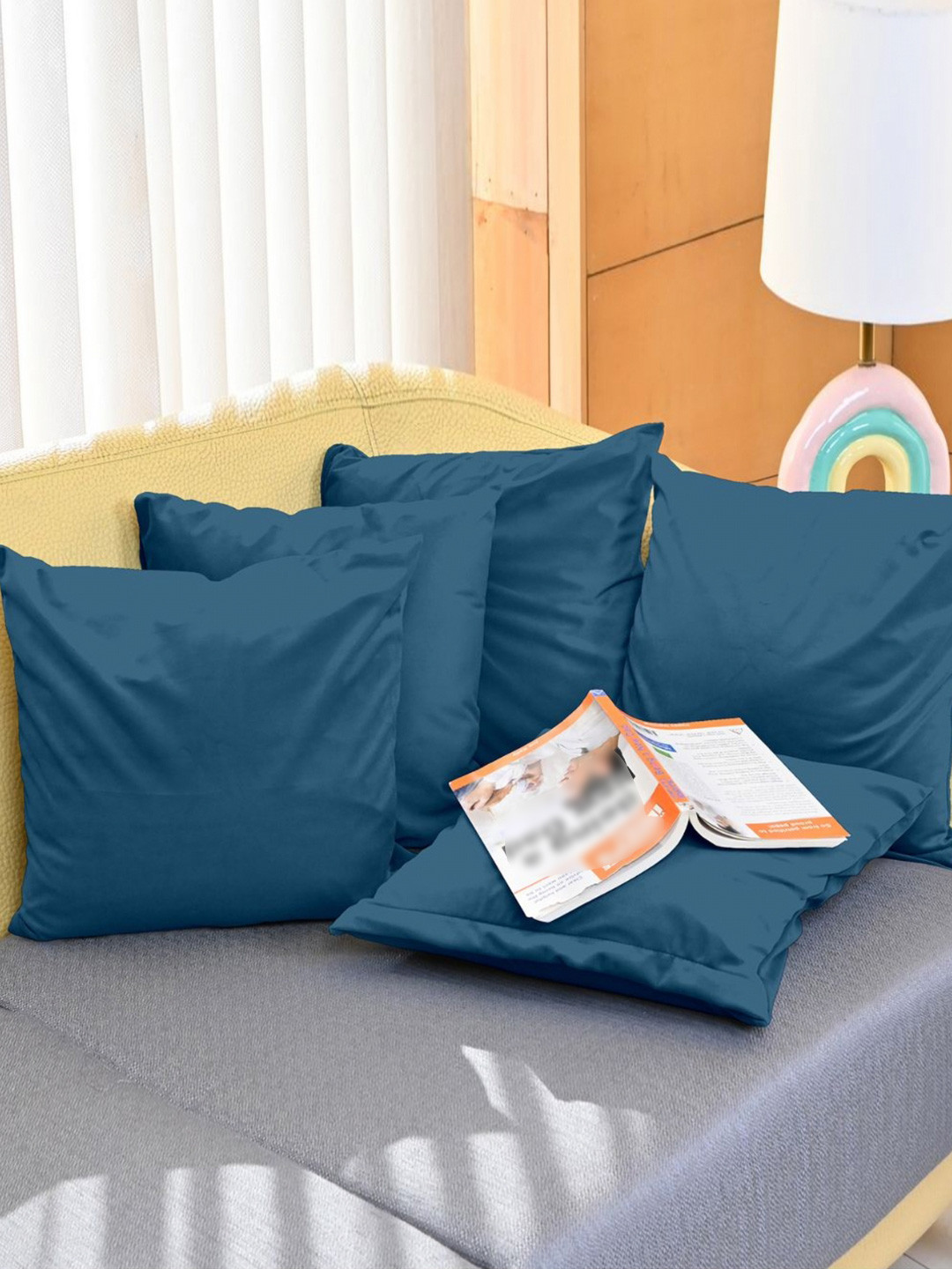 

Divine Casa Blue 5 Pieces Velvet Square Cushion Covers