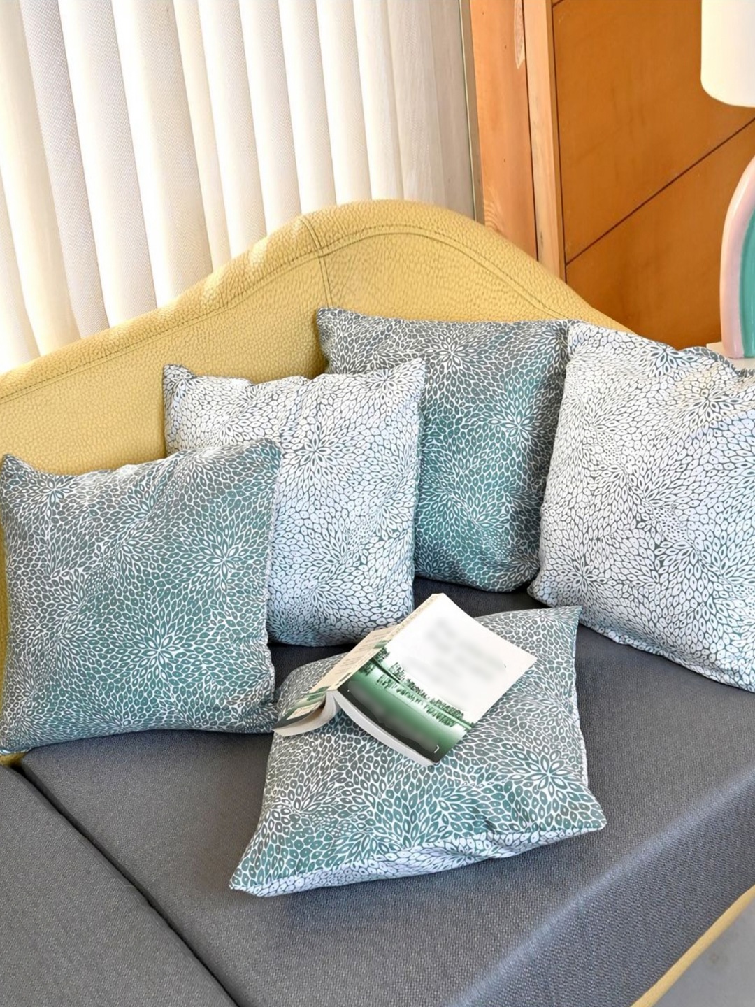 

Divine Casa White 5 Pieces Abstract Printed Microfiber Square Cushion Covers
