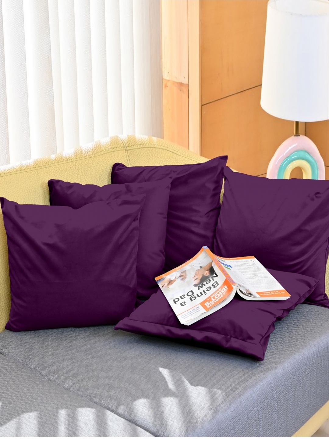 

Divine Casa Purple 5 Pieces Velvet Square Cushion Covers