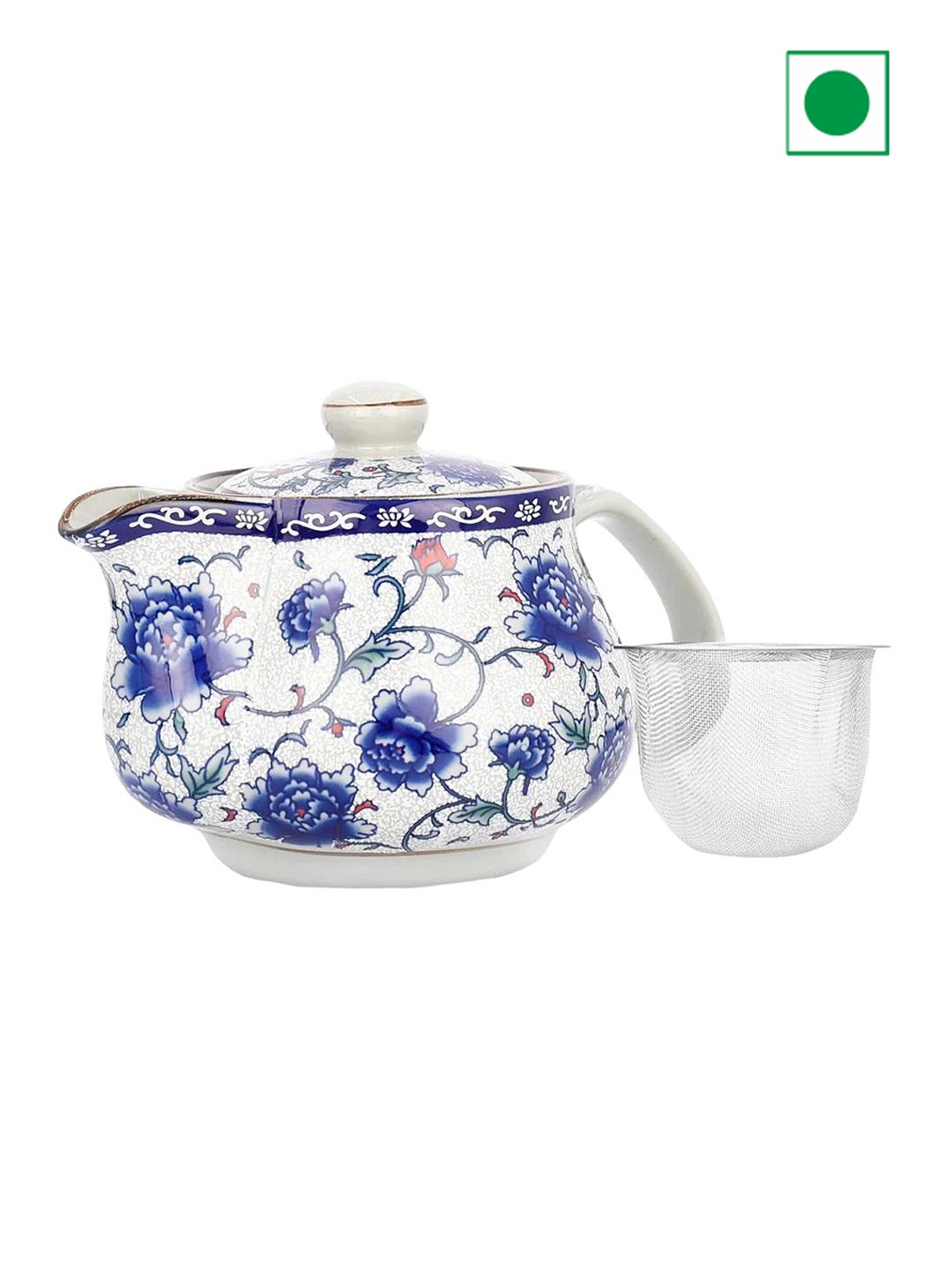 

TGL Co. White & Blue Printed Ceramic Tea Pot With Infuser 500 ML