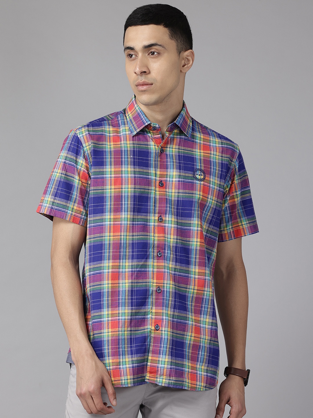 

ColorPlus Tailored Fit Cotton Checked Casual Shirt, Blue