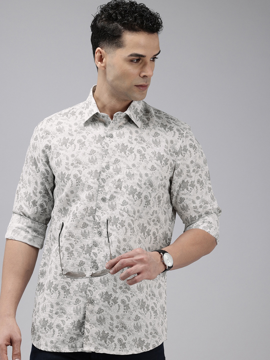 

ColorPlus Opaque Floral Printed Casual Shirt, Grey