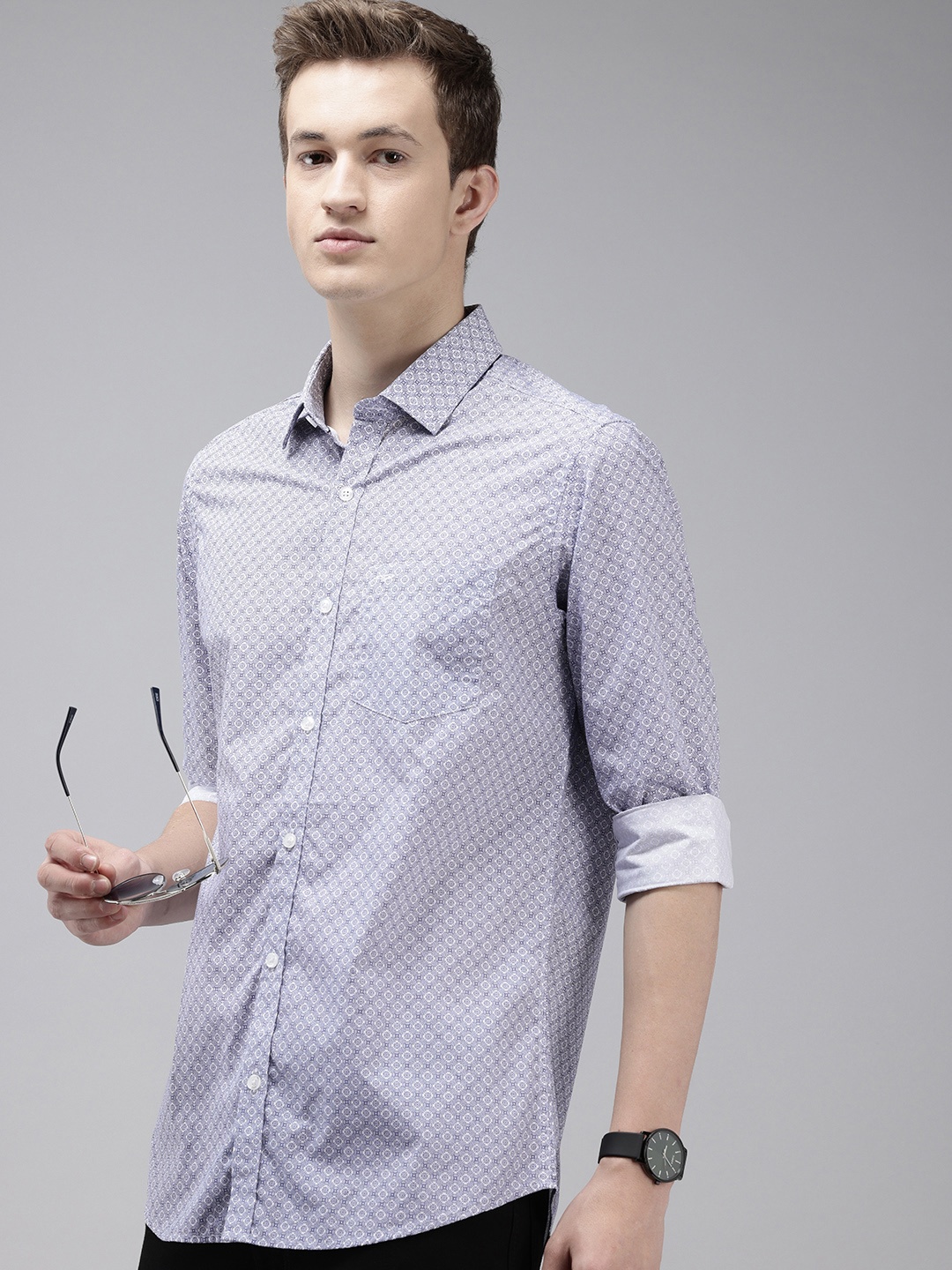 

ColorPlus Opaque Micro Ditsy Printed Pure Cotton Casual Shirt, Navy blue