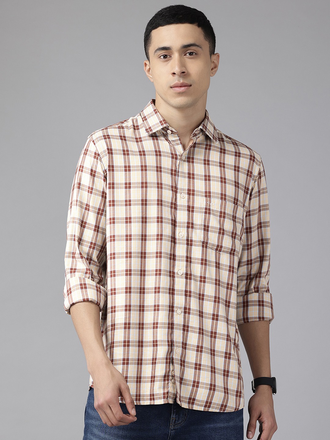 

ColorPlus Tailored Fit Checked Casual Shirt, Yellow