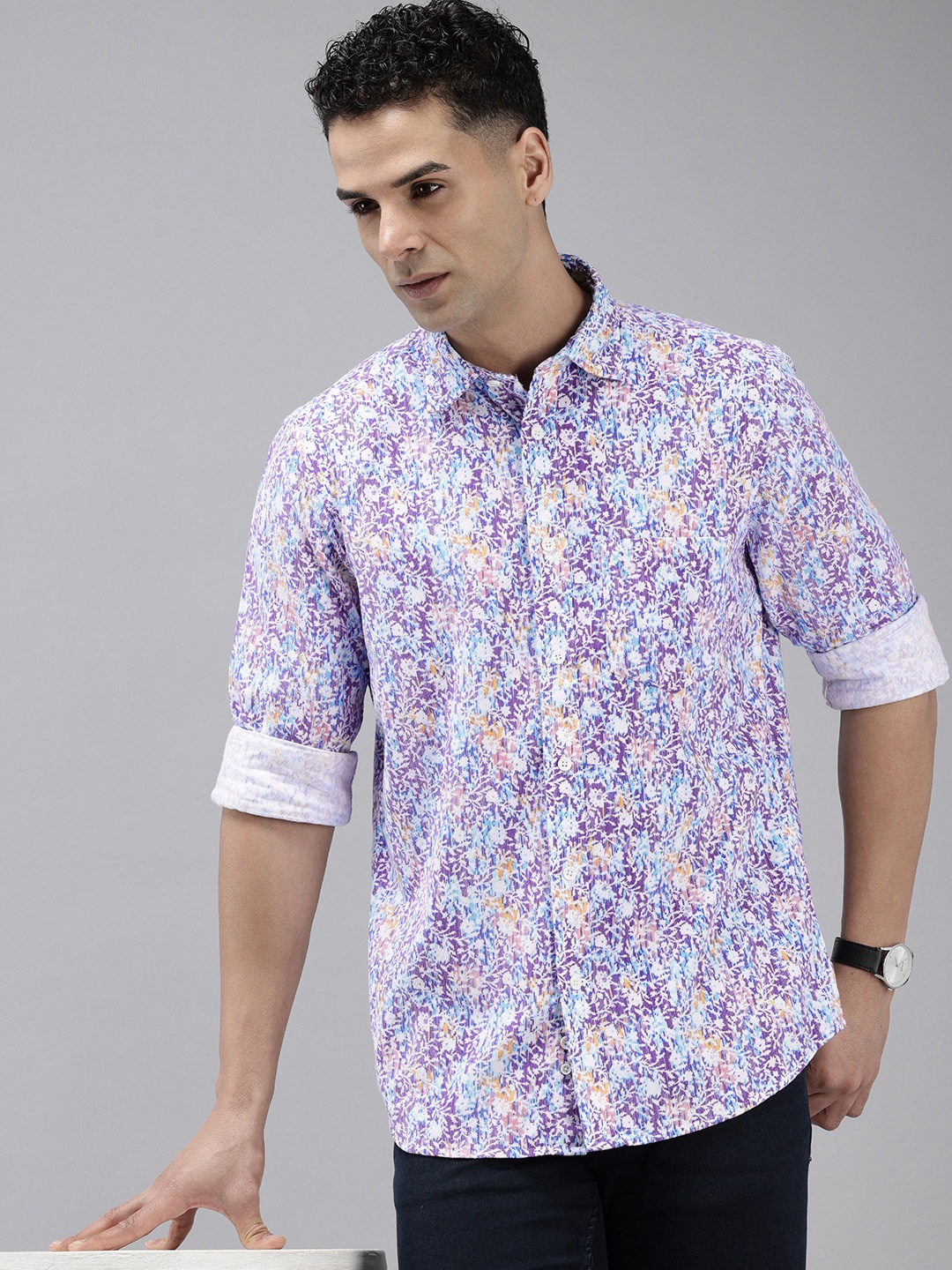

ColorPlus Floral Printed Pure Cotton Casual Shirt, Blue