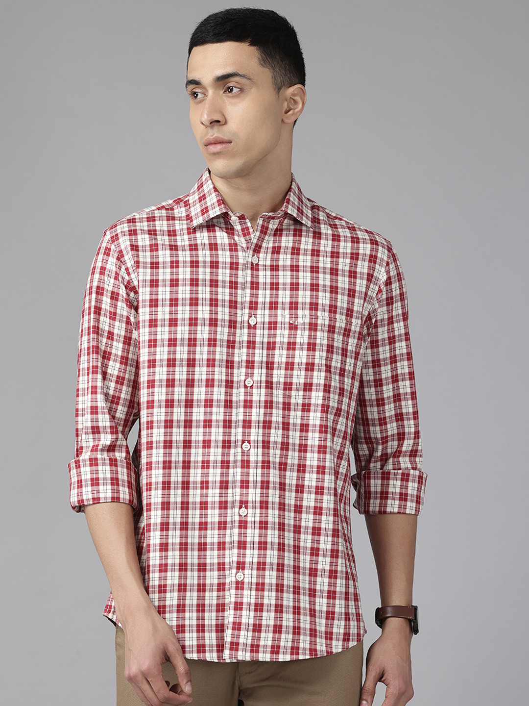 

ColorPlus Cotton Checked Casual Shirt, Maroon