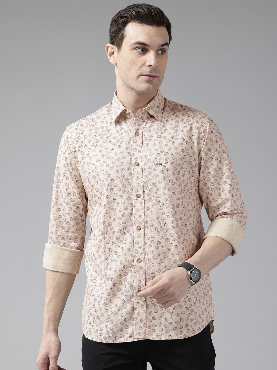 

ColorPlus Pure Cotton Printed Casual Shirt, Beige